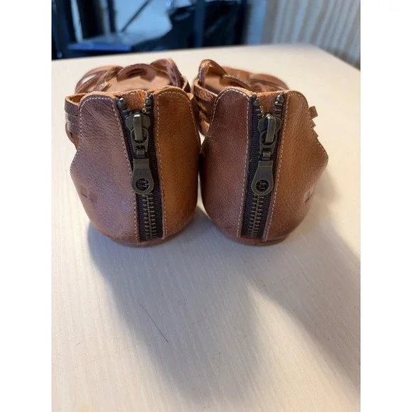 Bed Stu Cara Womens 8.5 Tan Leather Strappy Gladiator Sandals Flat Back Zip boho - Picture 6 of 7